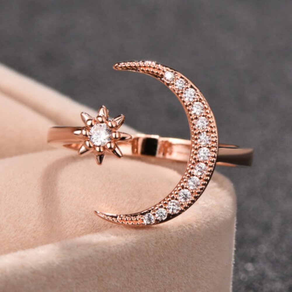 Rose Gold Crescent Moon Adjustable Ring
